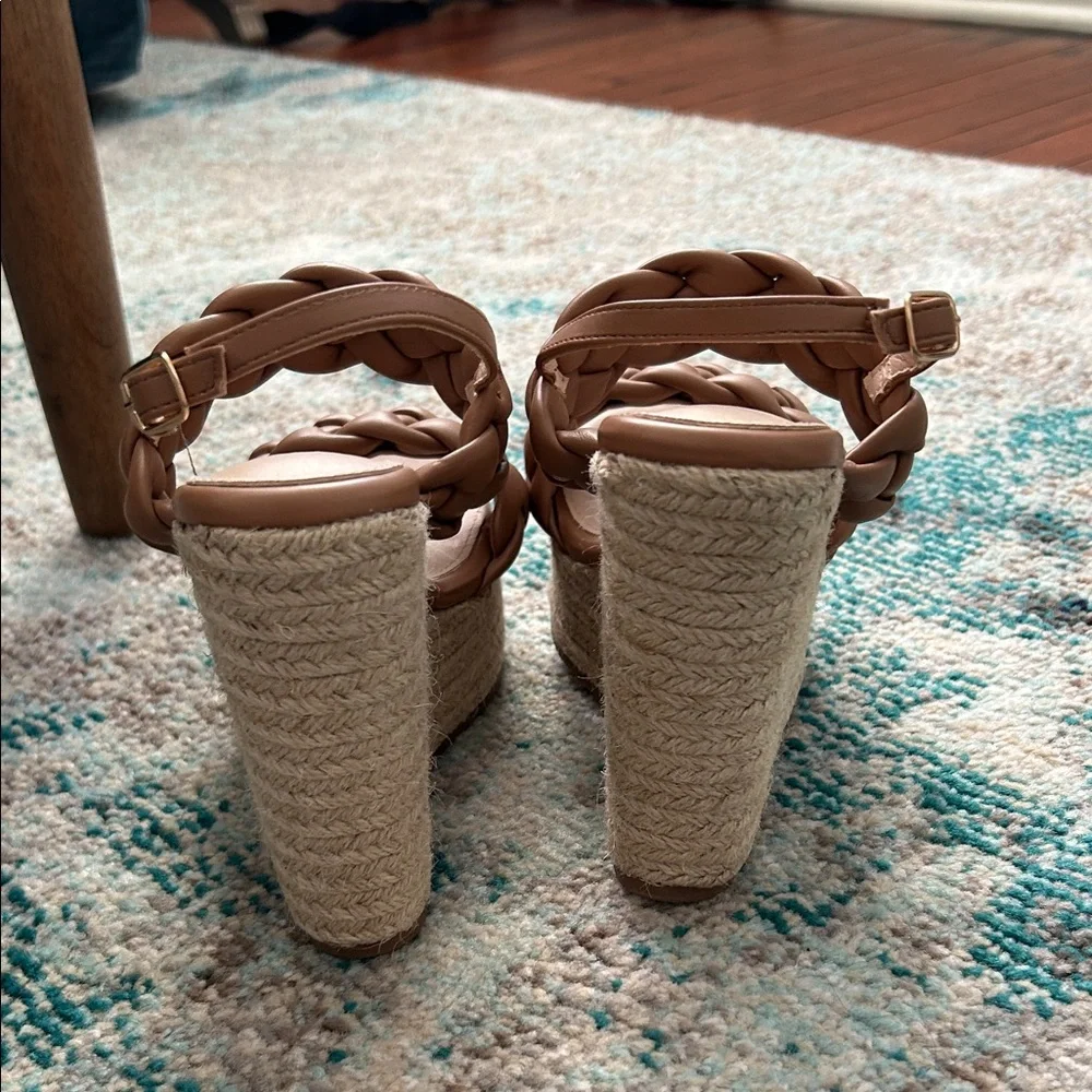 Tan Braided Wedge Sandals